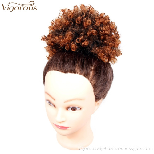 Vigorous Synthetic Short Afro Kinky Hair Bun High Temperature Drawstring Pony Tail Clip in Hair Extension on Puff Hair Bun